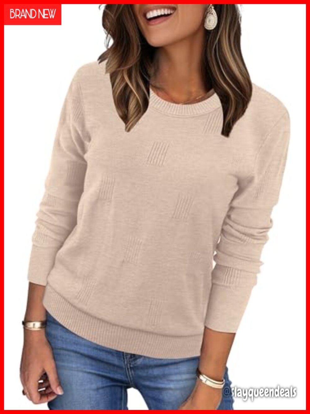 WIHOLL Women's Crew Neck Long Sleeve Knit Pullover Sweater